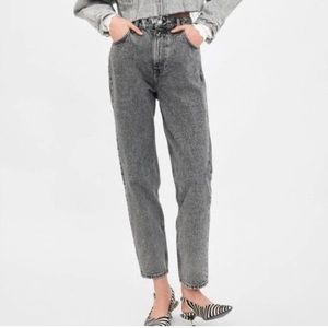 Zara Classic Mom Fit Jeans High Rise Ankle Length Washed Gray